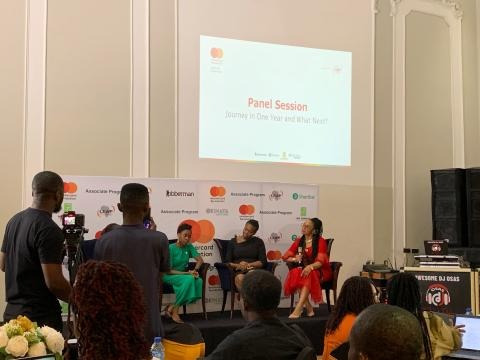 Audience and panel at a Mastercard Foundation Associates Program networking event in Lagos.