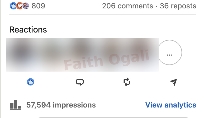 57,594 impressions, 809 reactions, 206 comments and 36 reposts.