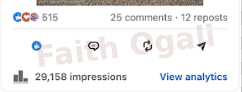 29,158 impressions, 515 reactions, 25 comments and 12 reposts.