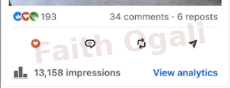 13,158 impressions, 193 reactions, 34 comments and six reposts.