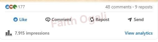 A post analytics strip showing 7,915 impressions, 48 comments and nine reposts.